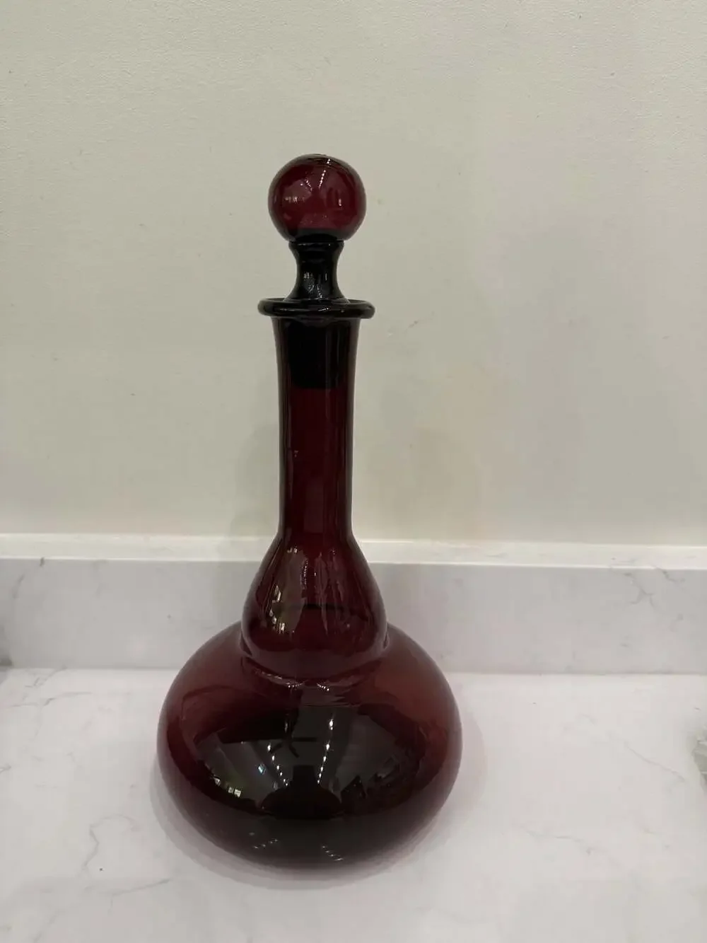 Vintage Mid-Century Handblown Amethyst Purple Glass Decanter with Stopper